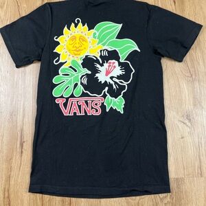 Vans Black Floral Graphic Tee XS Tropical Hibiscus Back Print